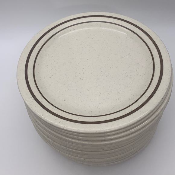 Set Of 20 G.E.T. Melamine Vintage Plates 9” #BF-090-A Beige Brown Strips Speckle - Picture 2 of 5